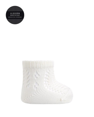 Chaussettes ajourées en coton mercerisé Couleur Écru - 1