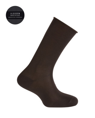 Calcetines de algodón mercerizado lisos con puño roulé Color MarrÓn - 1