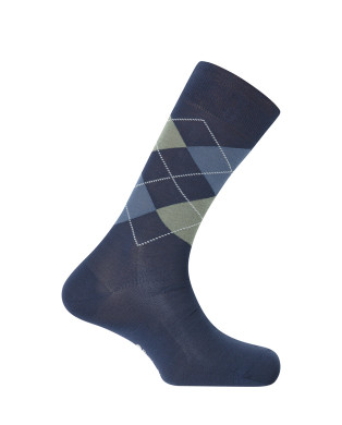 Chaussettes en coton mercerisé - losanges Couleur Bleu marine - 1