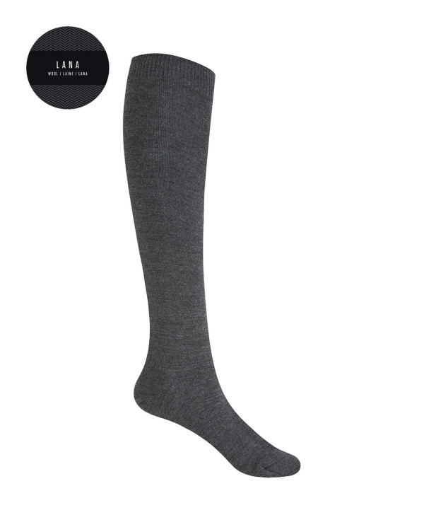 Chaussettes unies en laine mercerisée Couleur Gris - 1