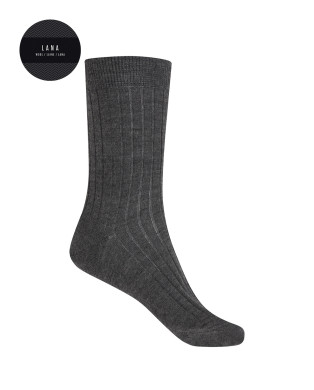 100% ribbed wool socks Color Grey - 1