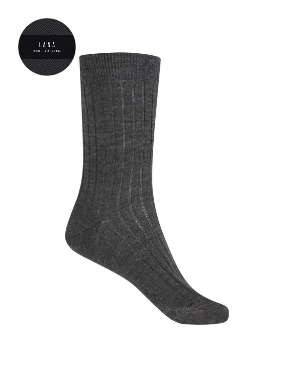 Calcetines 100% lana de canalé Color Gris - 1