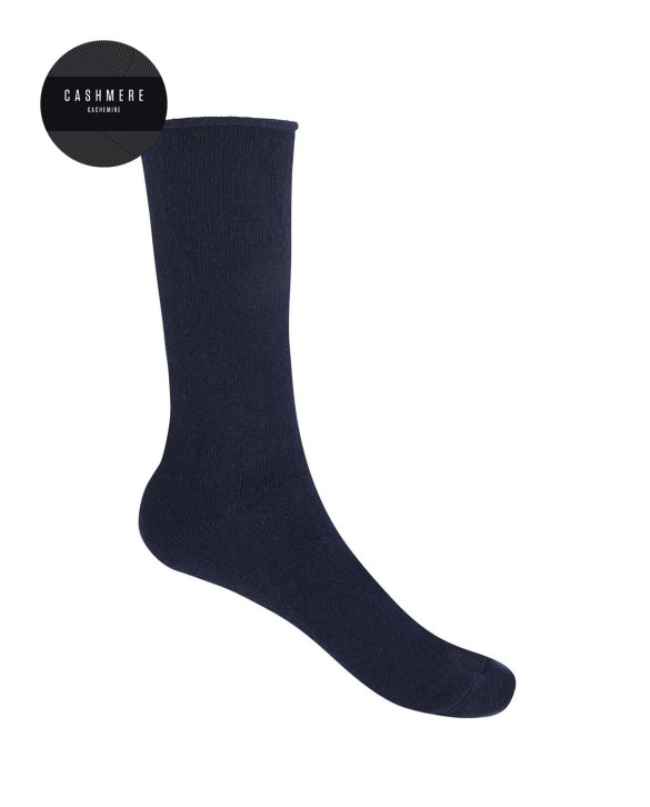 Calcetines de cashmere/lana lisos con puño roulé Color Marino - 1