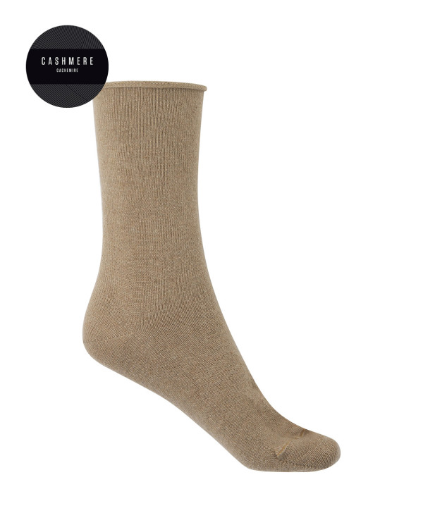 Mitjons de caixmir/llana llisos amb puny roulé Color Beige - 1