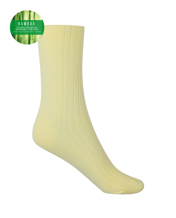 Chaussettes en bambou côtelé - revers anti-pression Couleur Jaune - 1