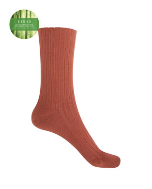 Chaussettes en bambou côtelé - revers anti-pression Couleur Tuile - 1