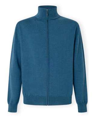 Jacket with zipper, merino wool Color Blue - 1