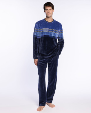 Pyjama long en velours, Elegance Couleur Bleu marine - 1