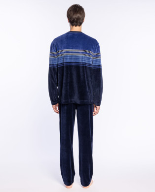 Pyjama long en velours, Elegance Couleur Bleu marine - 1 2