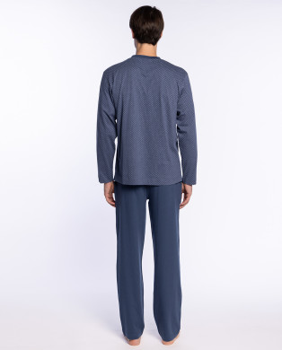 Pyjama long en coton imprimé, Retro Couleur Bleu marine - 1 2