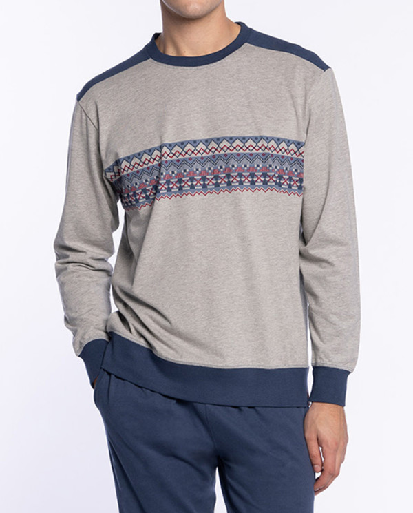 Pyjama long en coton, Retro Couleur Gris - 1 - 2 - 3