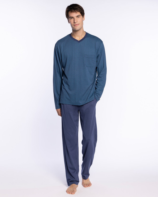 Pyjama long en modal et coton, Refinement Couleur Bleu marine - 1