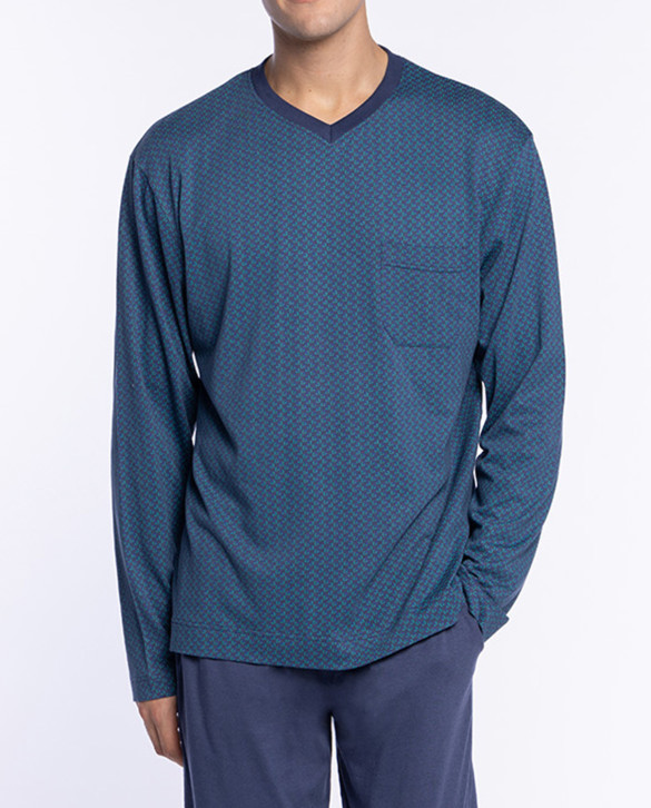 Long Modal and Cotton Pyjamas, Refinement Color Navy - 1 - 2 - 3