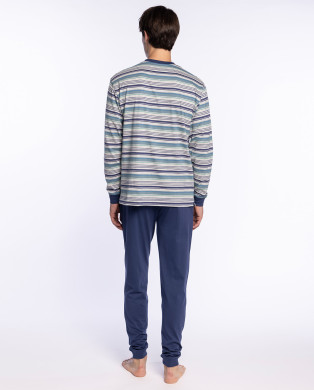 Pyjama long en coton à rayures, Refinement Couleur Gris clair - 1 2
