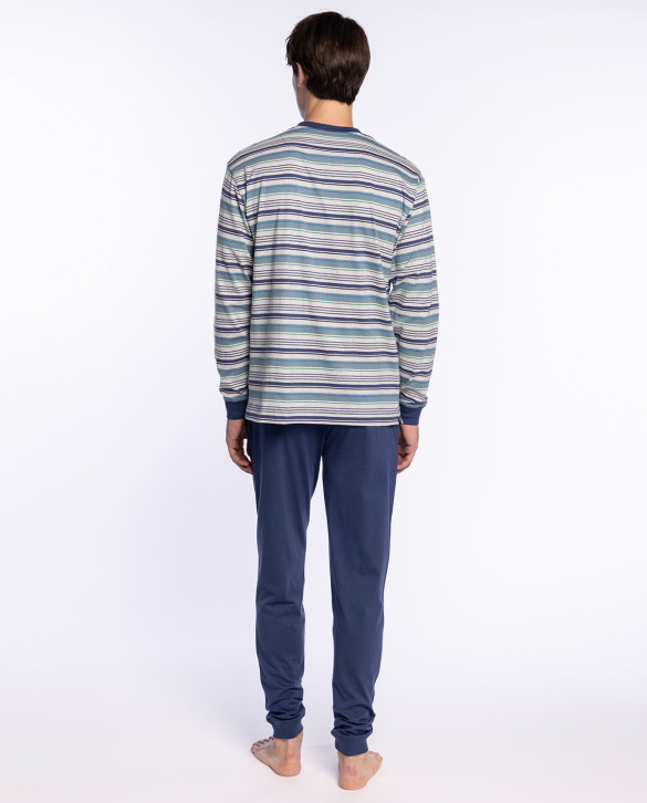 Pyjama long en coton à rayures, Refinement Couleur Gris clair - 1 - 2