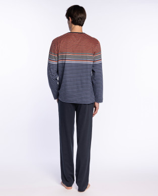 Pijama llarg de cotó amb ratlles, Sophisticated Color Gris - 1 2