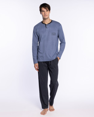 Pijama largo de algodón, Sophisticated Color Gris - 1