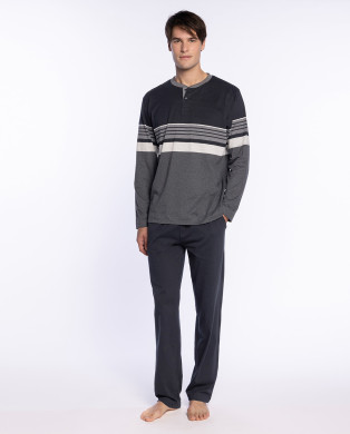 Long cotton striped pyjamas, Creativity Color Black - 1