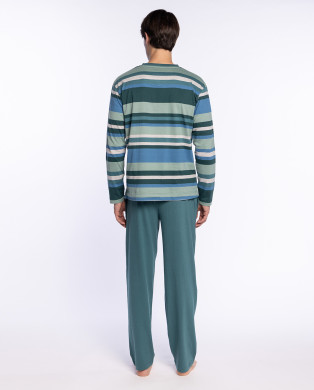 Long cotton striped pyjamas, Versatility Color Green - 1 2
