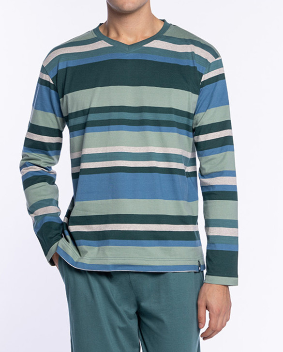 Long cotton striped pyjamas, Versatility Color Green - 1 - 2 - 3