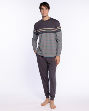 Pyjama long en modal et coton, Ease Couleur Gris - 1