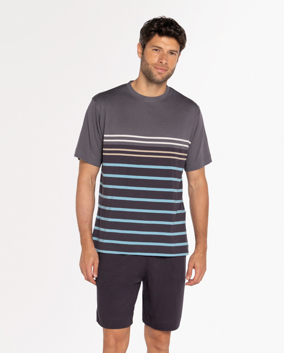 Pyjama court en modal et coton, Split Couleur Gris - 1