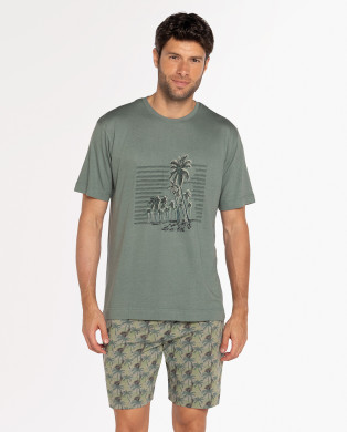 Pyjama court en bambou et coton, Cartago Couleur Vert - 1
