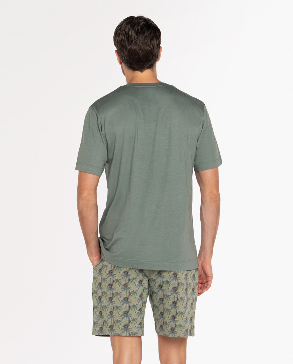 Pyjama court en bambou et coton, Cartago Couleur Vert - 1 - 2