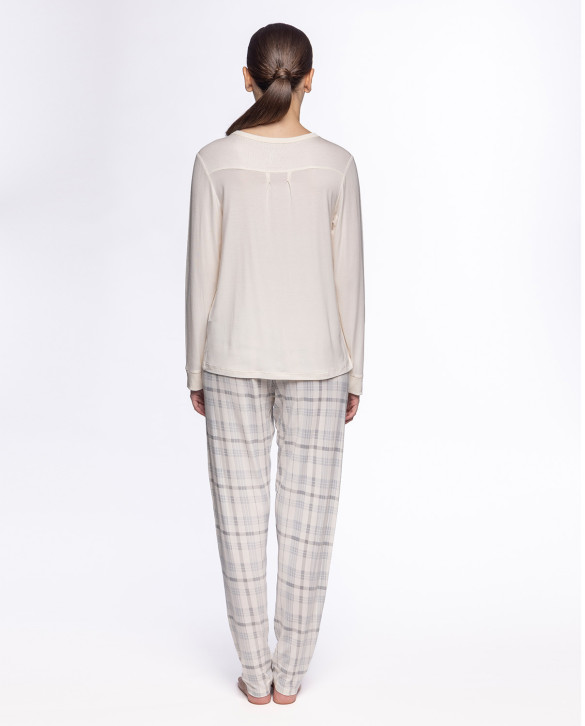 Cloudy Plaid Modal pyjamas Color Ivory - 1 - 2