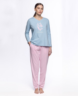 Pijama de cotó, estampat. Bouquet Color Blau - 1