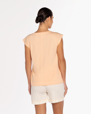 Pyjama court en coton, à fleurs, Romantisme Couleur Saumon - 1 2