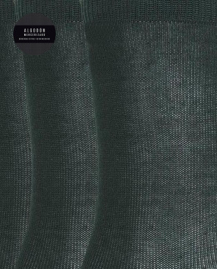 Pack of 3 plain mercerized cotton socks - Basix Color Green - 1 2