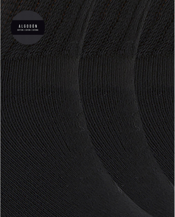 Pack of 3 sport cotton socks with American cuff - Basix Color Black - 1 - 2