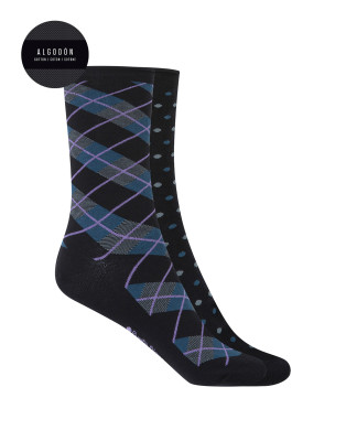 Lot 2 paires chaussettes en coton fantaisie à revers roulé Couleur Noir - 1