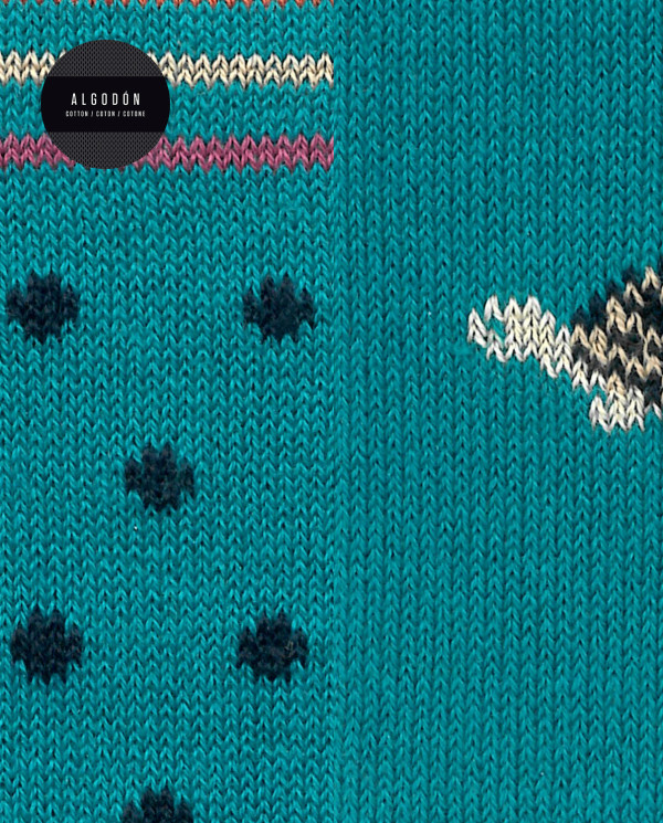 Chaussettes en coton - pois et tortues - revers roulé Couleur Bleu - 1 - 2