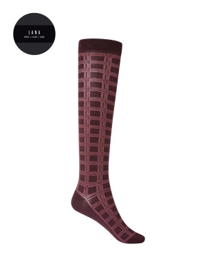 Chaussettes en laine - carrés ajourés Couleur Bordeaux - 1