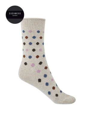 Calcetines de cashmere/lana - lunares - puño roulé Color Beige - 1