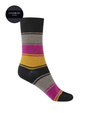 Cashmere/wool socks - stripes Color Black - 1