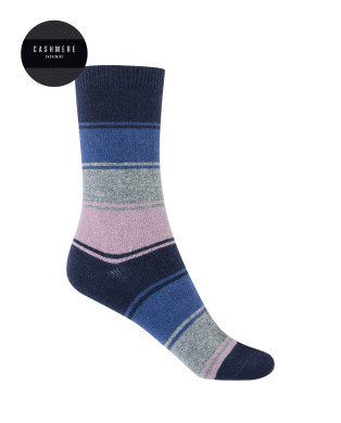 Cashmere/wool socks - stripes Color Navy - 1