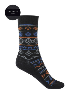 Chaussettes cachemire/laine - nordique - revers roulé Couleur Noir - 1