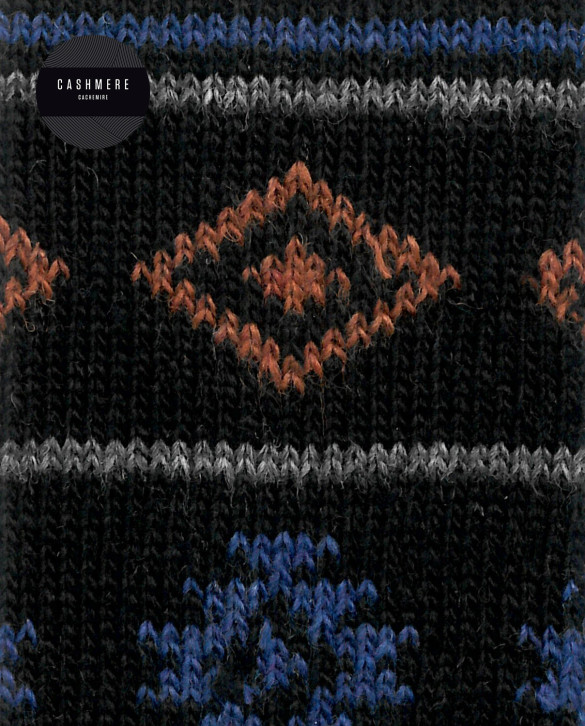 Cashmere/wool socks - Nordic border - rolled cuff Color Black - 1 - 2