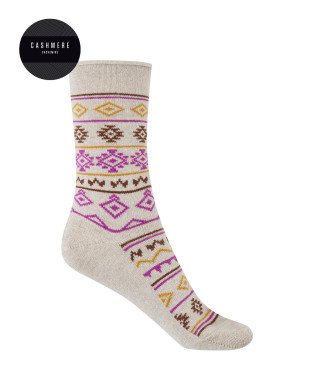 Chaussettes cachemire/laine - nordique - revers roulé Couleur Beige - 1