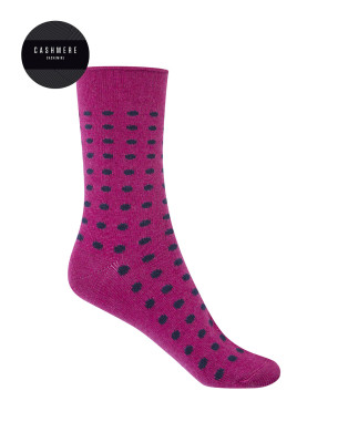 Calcetines de cashmere/lana - lunares - puño roulé Color Fucsia - 1