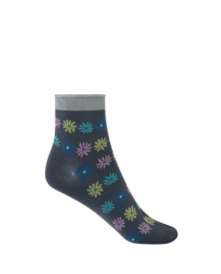 Mercerized cotton socks - flowers - rolled cuff Color Grey - 1