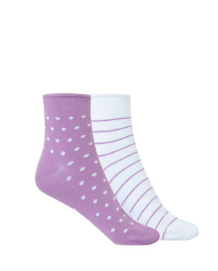 Lot de 2 chaussettes en coton - fantaisie - bord roulé Couleur Assorti - 1