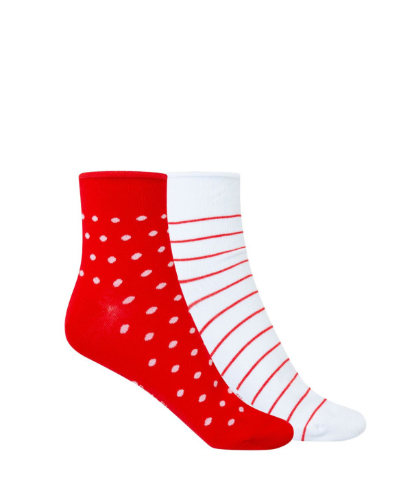 Lot de 2 chaussettes en coton - fantaisie - bord roulé Couleur Assorti - 1