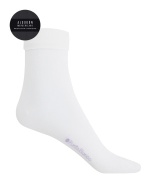 Plain mercerized cotton socks with rolled up cuffs Color White - 1