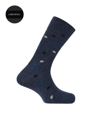 Chaussettes en laine d'agneau - à pois Couleur Bleu marine - 1