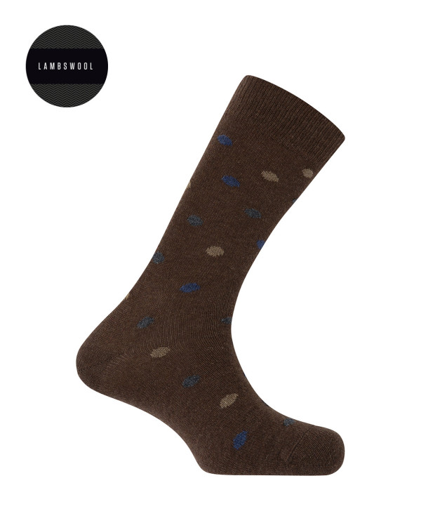Chaussettes en laine d'agneau - à pois Couleur Marron - 1