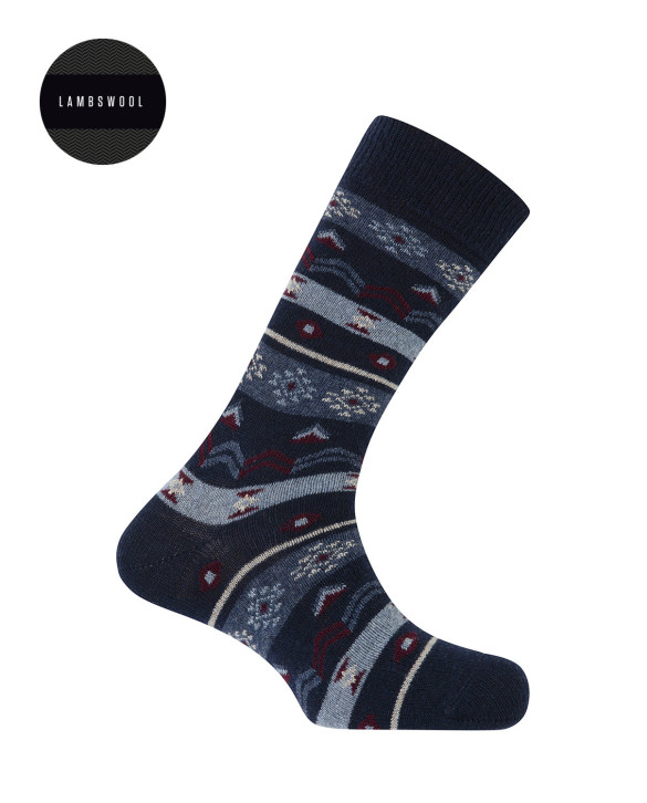 Lambswool socks - Nordic border Color Navy - 1